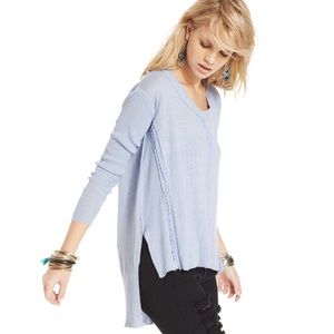 Free People Lightweight Sweater Lace Light Blue